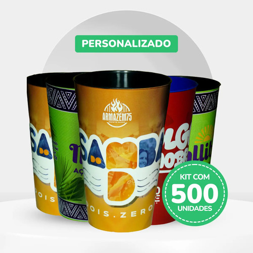 Kit 500 Unidades Copo Label Personalizado 350ml Plastix